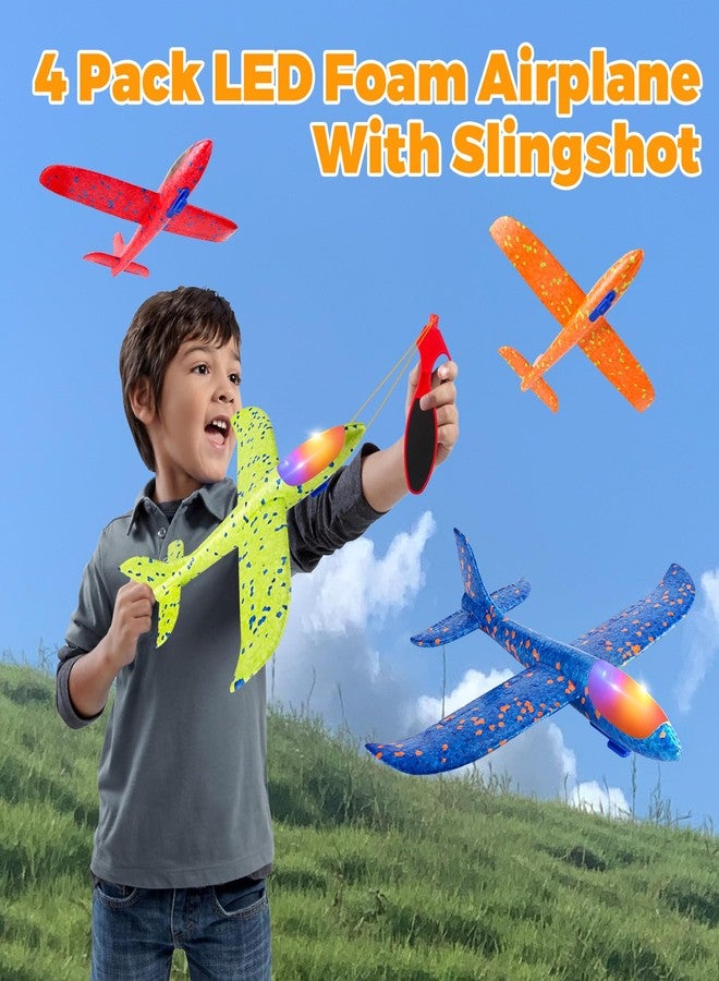 spring flower SpringFlower 4 Pack Airplane Flying Toys, 4 Throwing Foam Plane Toy for 3 4 5 6 7 8 Years Old Boys Kids, 2 Flight Modes LED Foam Glider Plane, Outdoor Flying Toy Birthday Gifts for for Boys & Girls - Image 5